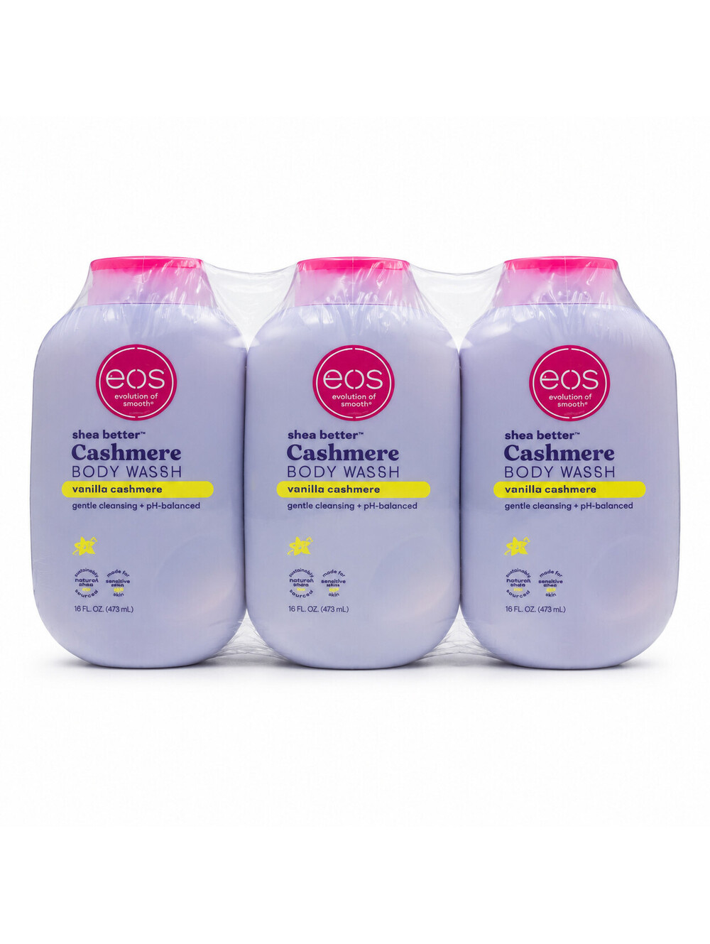 EOS Shea Better Vanilla Cashmere Body Wash – 3-Pack, 16 oz Each, Creamy Gel Form